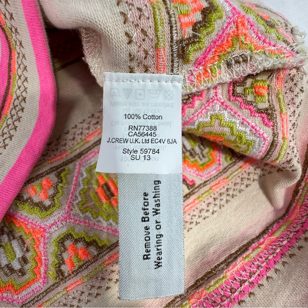 J. Crew XS neon pink stripe bohemian embroidered accent 3/4 sleeve top - Picture 8 of 13